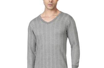 Dixcy Scott Originals Mens Dark V-Neck Full Sleeves Solid Thermal Tops(Grey Melange)-2XL