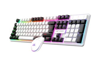 Ant Esports KM1610 LED Gaming Keyboard and Mouse Combo, 104 Keys Rainbow Backlit Keyboard and 7 Colour RGB Mouse for PC Laptop Xbox PS4 Gamers and Work, White