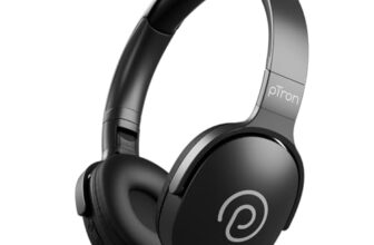 pTron Studio w/ 60Hrs Playtime, Wireless Over-Ear Headphones with HD Mic, Immersive Sound, 40mm Drivers, BT5.4, Dual-Device Pairing, 3.5mm Aux Port, TF Card Slot & Type-C Fast Charging (Jet Black)