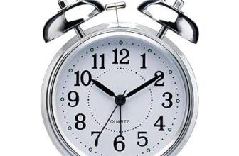 BUQARO Vintage Twin Bell Analog Display Table Alarm Clock with Night LED Light Heavy Slippers Extra Loud Alarm Clock Ideal for Student and Kids Bedroom (Silver), 8×11 Cm