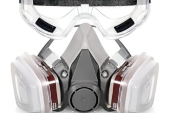 MIVARO Respirator Mask for Spray Painting with Safety Goggles Reusable Half Face Gas Mask with Dual Filters Organic Vapor Protection Dust for Chemical Industrial Automotive Use