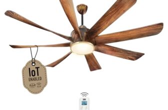 KUHL Platin D8 1200mm Stylish Power Saving BLDC Ceiling Fan with Remote | Down Light | 29W | 5 Star | High Air Flow | Low Noise | IoT – Operate via Mobile & Alexa | Reverse Mode | Teak