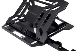 Amazon Basics ABS 2-in-1 Laptop and Mobile Stand, Ergonomic, Adjustable Height, Anti-Slip Base, Heat Dissipation, Portable, Lightweight, Compatible with All Laptops Up to 15.6″ (Black)