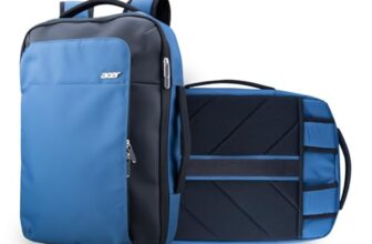 Acer Swift 2-in-1 Convertible 15.6 Inch Backpack | Sleek, Lightweight & Spacious Design | 11.5L Capacity | Convertible Design with Tuckaway & Removable Straps | Premium Metal Accents | (Navy Blue)
