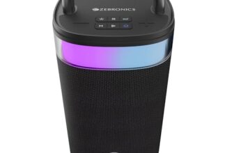Zebronics Wireless Bluetooth Party Speaker, 100W, Upto 5Hrs Playback, 4X 6.9cm Drivers, Passive Radiator, TWS, USB, AUX, 3 EQ Modes, IPX5 Water Resistant, RGB, Built-in Powerbank (Axon 500)