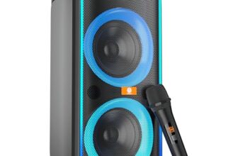 Digimore PartyBox 120W Portable Karaoke Bluetooth Speaker with Wireless Mic | Dual Boom Box Speaker | RGB Party Lights | Deep Bass Sound | Type-C Charging | USB/TF/AUX for Home & Parties (D-1362)
