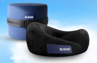 The Sleep Company Travel Neck Pillow | PU Latex | Neck Support| Perfect For Flights, Car, Train and Bus Journeys | Dual Height Design | Compact Zippered Case | Light Weight | Adjustable Velcro | Black
