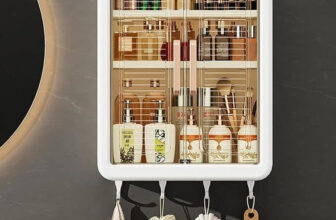 LUPPRA Plastic Premium Multipurpose Wall Mounted Storage Cabinet with Mirror,Prime Look Plastic Wall Shelf(Number of Shelves – 4, Black)