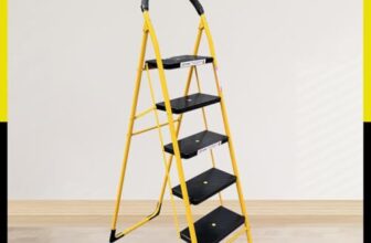 Houza 5-Step Foldable Steel Ladder for Home, Anti-Slip Shoes, Slip Prevention Steps, Foldable, Durable, Heavy Duty, Safe & Stylish, Made in India (Yellow & Black) 5-Year Warranty