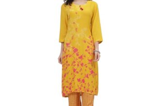 Rangriti Women Viscose Printed Suit Set (RSKASSORTED17116_Yellow_S)