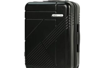 GoFly Runway Black 22-Inch Cabin Luggage | 100% Polycarbonate Hard Shell Suitcase | TSA Lock | USB Charging Port | 8 Spinner Wheels | Waterproof Zippers | Black