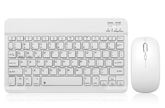 Bluetooth Keyboard and Mouse Combo Rechargeable Portable Wireless Keyboard Mouse Set for Apple iPad iPhone iOS 13 and Above Samsung Tablet Phone Smartphone Android Windows (10 inch White)