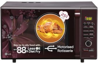 LG 28 L Convection Microwave Oven (MC2886BRUM, Black, 360° Motorised Rotisserie for Bar-be-queing, Diet Fry, Ghee in 12Mins, 251 Auto Cook Menu, Stainless steel cavity & Health Plus Menu)