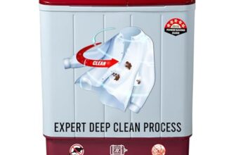 Power Guard 7.5 kg 5 Star Semi-Automatic Top Loading Washing Machine Appliance (PG75WM-BG-OP, Burgundy, Powerful Motor, Effective Wash Pulsator,1400 RPM & Castors)