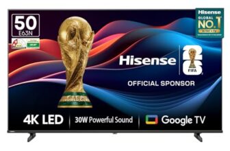 Hisense 126 cm (50 Inches) 4K Ultra HD Smart LED Google TV | Dolby Atmos, HDR10, Super Bright Panel | 30W Powerful Speaker | Google Assistant & Voice Control | 50E63N (Black)
