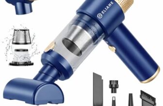Eliane Handheld Car Vacuum Cleaner 16000PA, Cordless Portable 2-in-1 Air Duster and Vacuum with LED Light- 120W High Power Mini Vacuum, Multi-Nozzle Cleaner for Car, Home, Pet Hair & Office (Blue)