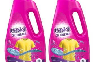 Amazon Brand – Presto! Colobleach 2L (1L x Pack of 2) | Detergent Add-On Liquid | Effective Stain Remover | Brightens Colored Clothes