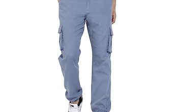 Campus Sutra Men’s Blue Cuffed Hem Cargo Trousers for Casual Wear | 6 Pockets | Regular Fit | Button Closure | Cotton Poly Cargo Pant Crafted with Comfort Fit for Everyday Wear