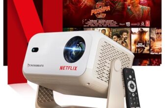 [Netflix Official License] Crossbeats Lumex Flix Projector 4k Ultra HD, 1080p Native, Android 13, WiFi, 16000 Lumens, Smart Mini Projector for Room, Portable Home Cinema, Built-in Apps, 300”Display