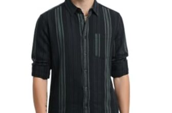 Yellow Dash Mens Casual N Formal Single Pocket Striped Shirt | Navy Blue | 5XL