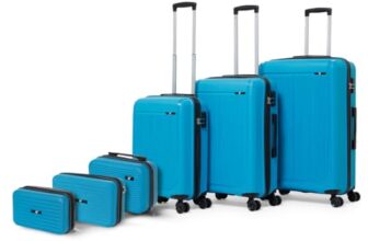 VLITE Megatron/Brampton Family Set of 6 Trolley Bag (20″/24″/28″)| Set of 3 Vanity Cases (8″/10″/13″) Lightweight – Recyclable Polypropylene (Teal, Set of 6 (Suitcase + Hard Shell Vanity))