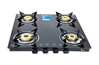 Thermador EcoFlame 4 Burner Gas Stove Glass Top Manual Ignition | Brass Plated Burners | Four Burner Gas Stove | LPG | ISI Certified | 1 Yr Manufacturer Warranty