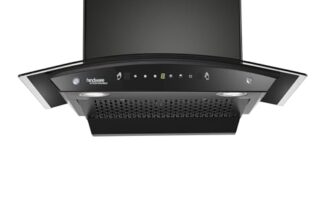 Hindware Smart Appliances | Amyra 60 cm Chimney | 1200 CMH | Auto Clean | Curved Glass | Filterless | Touch Control, Motion Sensor | 5 Yrs Warranty on Motor & 2 Yrs on Product | Wall Mounted (Black)