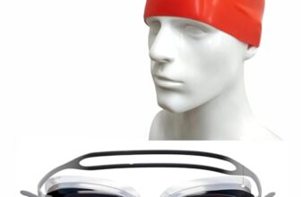 Swimming Set Combo with Goggles, Cap, Nose & Ear Plugs (Black Red)