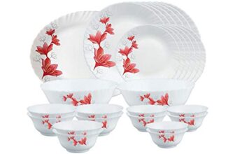 Larah by Borosil Ruby Opalware Dinner Set, 27 Pcs, White
