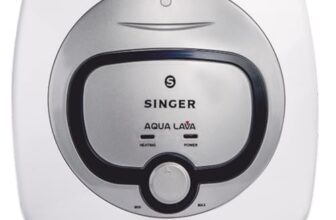 SINGER Aqua Lava 15 L Glass Line Storage Water Heater (Geyser) | With Free Inlet & Outlet Pipe | 5 Star Energy Saving | 2000W Heating | 8 Bar Pressure | 5-Level Safety | ISI Certified | White & Silver