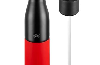 Pigeon by Stovekraft Luxe Thermos Stainless Steel Sipper Flask 750ml with Straw| 24 Hours Hot and Cold|Leak Proof|Easy to Open|Easy to use|Ideal Usage for Office Men/Women|School/College|Black&Red
