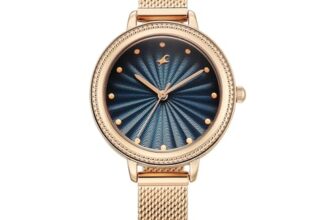 Fastrack Stunners X Quartz Analog with Dark Blue Dial Rose Gold Stainless Steel Strap Watch for Girls – 68048WM03