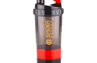 ATTRO Plastic Spider Shaker Bottle with Storage 300ml Protein Mixer Bottle with Compartment for Supplements, BPA-Free, Leakproof Gym Shaker Cup, Ideal for Workout, Gym, Travel Red