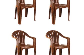 Cello Capri Arm Chair (Sandalwood Brown, Set of 4) | Strong and Durable | Easy to Clean | Chair for Living Room, Bed Room, Kitchen, Office Room, Outdoor | 3 Years Warranty