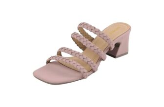 Mochi Women’s Peach Braided Heeled Sandals Strappy Square Open Toe Heels Backless Mules Slip On Block Heels UK/3 EU/36(40-401)