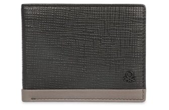 United Colors of Benetton Men RFID Protected Barbon Slimfold Wallet – Black, No. of Card Slot: 8 | Saffiano Textured Slimfold Wallet with Side Closure | Leather