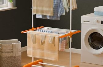 Happer Premium Clothes Stand for Drying with Wheels | Portable | 2 Layer Rack for Balcony | Foldable Wings | 14 Hanger Rods | Anti Rust Steel Metal (Orange | Compact Jumbo)