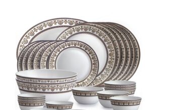 Cello Opalware Solitaire Series Blu Dinner Set, 33 Units | Opal Glass Dinner Set for 6 | Crockery Set for Festive Ocassions, Parties | White Plate and Bowl Set