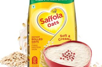 Saffola Oats | 1kg | Instant Rolled |Soft & Creamy |Power of Protein, Iron & Fibre | Nutritious grain[weight may vary]