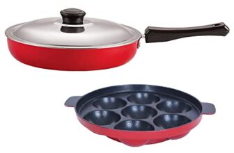 Nirlon Non-Stick Kitchen Cooking Utensil Item Set of 2 Pieces Including Fry Pan-3.2 LTR & Appam-7 Cavity (Color-Red)