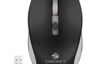 ZEBRONICS Zeb-Jaguar Wireless Mouse, 2.4GHz with USB Nano Receiver, High Precision Optical Tracking, 4 Buttons, Plug & Play, Ambidextrous, for PC/Mac/Laptop (Black+Grey)