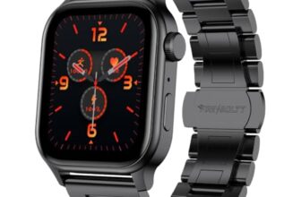 Fire-Boltt Rise Smart Watch 1.85″ with Bluetooth Calling, AI Voice Assistant, Rotating Crown, SpO2 & Heart Rate Monitor, 123 Sports Modes, IP67 Waterproof Metal Smartwatch for Men & Women – Black