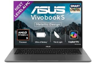 ASUS Vivobook S14,Smartchoice,AMD Ryzen AI 5 330,16GB RAM,512GB SSD,OLED,14″,Win11,Office24,M365 Basic (1Yr),Matte Gray,1.4Kg,M3407KA-SF044WS,50 Tops,Metallic Design Laptop,Next-Gen AI Laptop,Copilot+