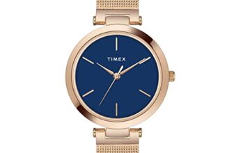 TIMEX Analog Watch for Women with Blue Round Dial & Rose Gold Stainless Steel Bracelet Band Water Resistant Women’s Wrist Watches – TWEL118SMU03
