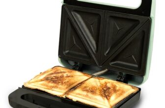 SOLARA Toaster Sandwich Maker Electric, 700 Watts Non Stick Bread Toaster 4 slices with Fixed Plates, Auto Cut Off, Easy Clean, Power Indicators, Compact Storage, Buckle Clip Handle – Aqua