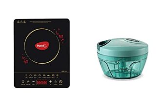 Pigeon by Stovekraft ABS Plastic Acer Plus Induction Cooktop 1800 Watts with Feather Touch Control & Plastic Mini Handy and Compact Chopper with 3 Blades (Green, 400 ml)