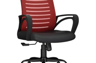 CELLBELL Desire C104 Mesh Mid Back Ergonomic Office Chair/Study/Revolving/Computer for Work from Home Metal Base Seat Height Adjustable Chair (Red)