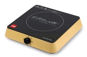 Cello Induction Cooker Blazing 600+ | 1800 Watt Induction Cooktop | 2-in-1 knob design with Grade Crystal Shiny Glass Plate | Compact and Portable | Multi-Purpose Use | Golden