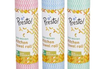 Amazon Brand – Presto! Non-Woven Kitchen Towel Roll | 50 Pulls (Pack of 3) | Size: 30 x 25 cm | Red, Blue & Green | Washable and Reusable | Highly Absorbent | For Daily Use