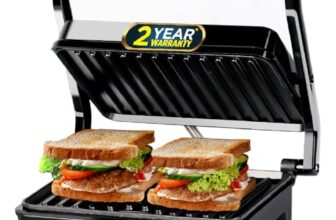 iBELL SM1515 Sandwich Maker with Floating Hinges, 1000Watt, Panini/Grill/Toast (Black)
